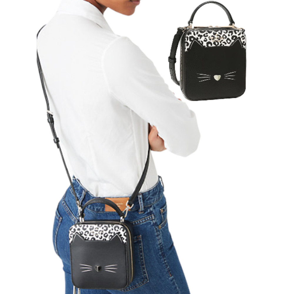 NEW Kate Spade Meow Cat Daisy Vanity Crossbody Bag Purse Black